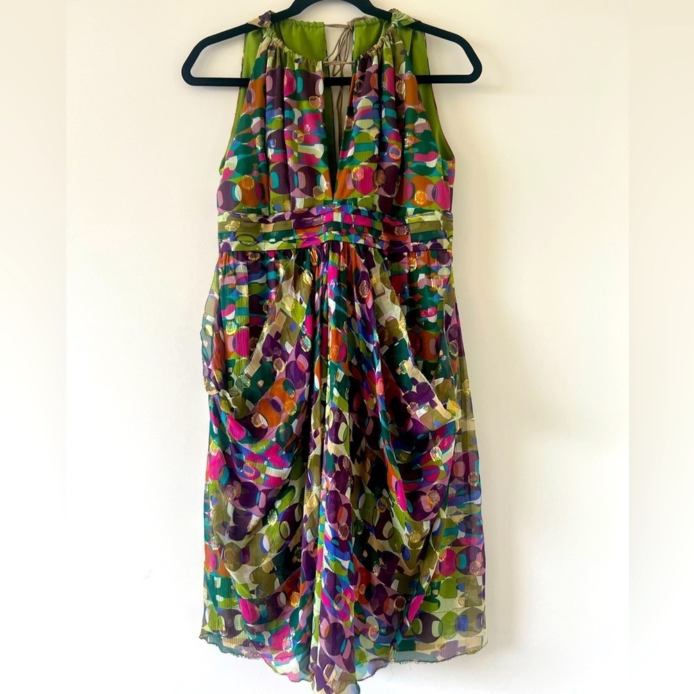 Nicole Miller Collection Multicolor Silk Blend Dress Halter Neck In Size 8